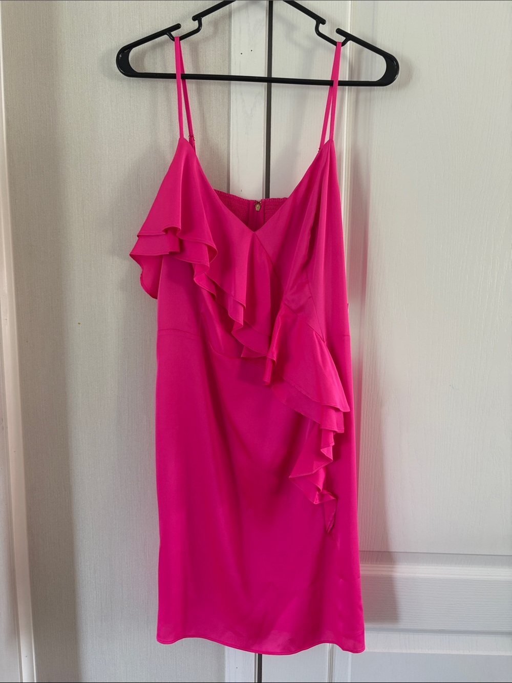 Lilly Pulitzer Hot Pink One-Shoulder Ruffle Slip Dress
